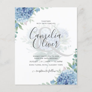 Modern Blue Hydrangea Floral Wedding Invitation Flyer