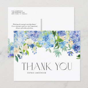 Modern Blue Hydrangea Flowers Thank You Postcard