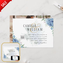 Modern Blue Hydrangea PHOTO Wedding Invitation