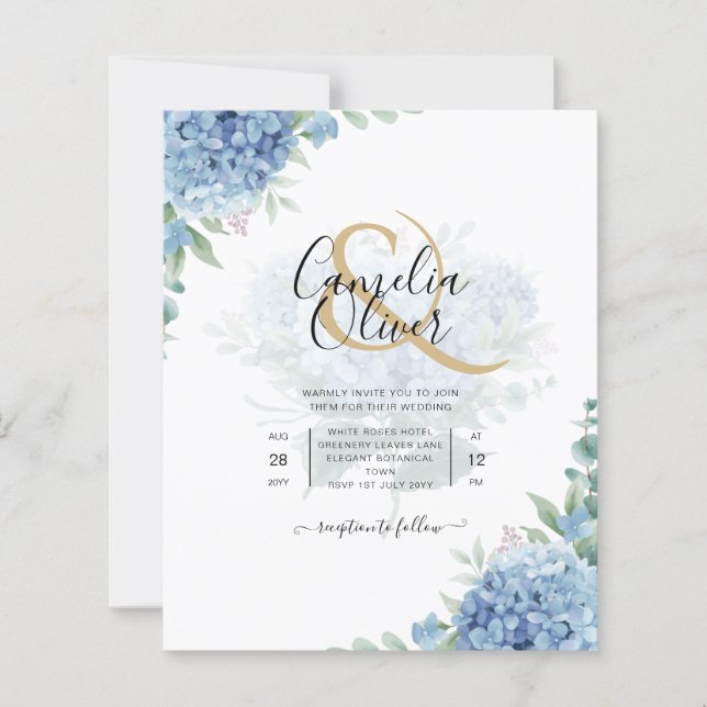 Modern Blue Hydrangea Wedding Invitation QR Code (Front)