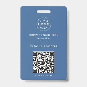 Modern Blue ID Badge with Logo and Quick-Scan QR
