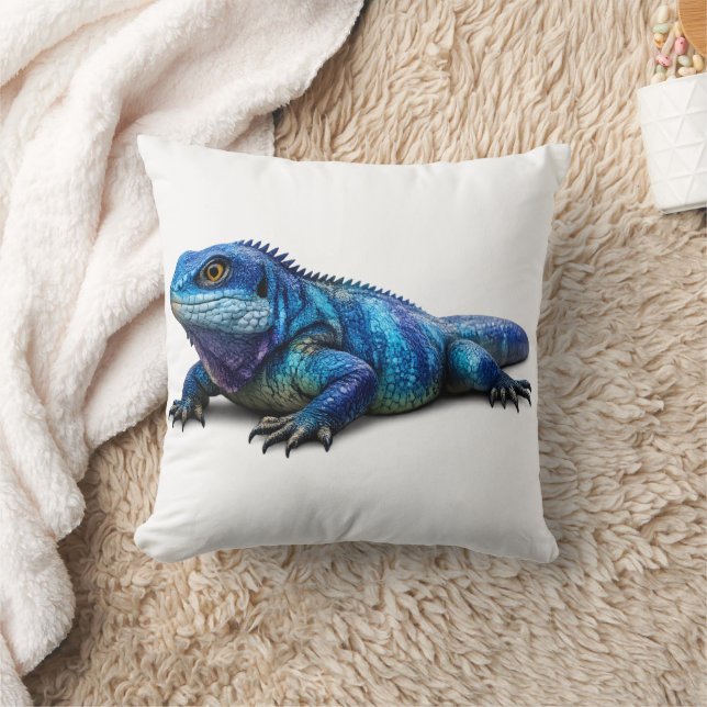Modern Blue Iguana Lizard Throw Pillow (Blanket)