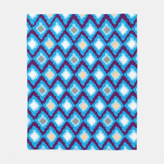 Modern Blue Ikat Diamonds Custom Fleece Blanket (Front)