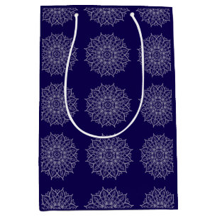Modern Blue Indigo Mandala Boho Decoupage Gift Medium Gift Bag