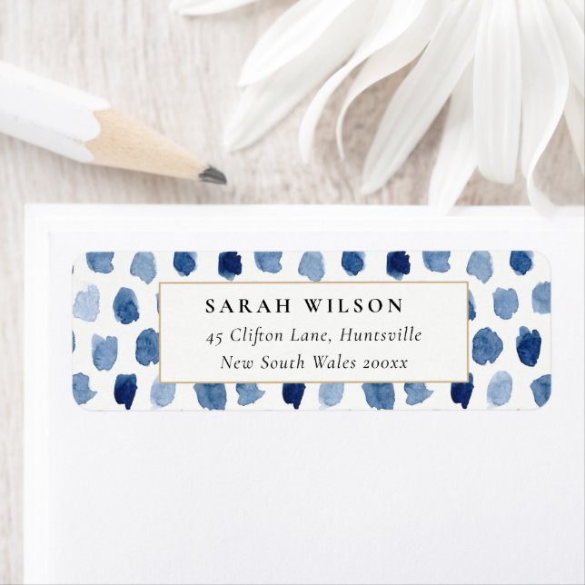 MODERN BLUE INDIGO WATERCOLOR DOTS ADDRESS LABEL (Insitu)