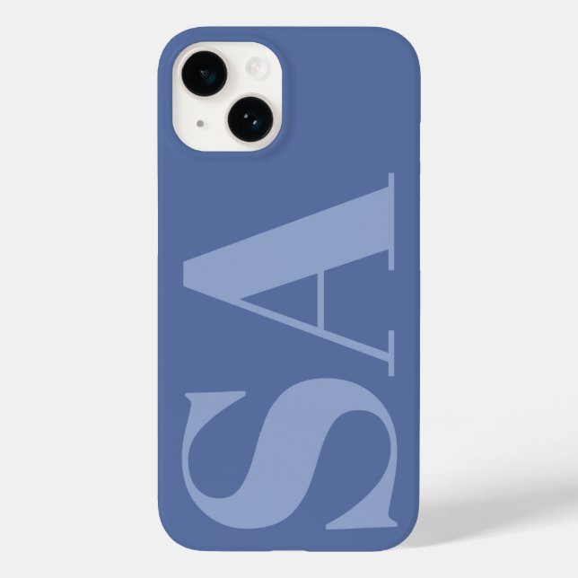 Modern blue initial minimal monogram contemporary Case-Mate iPhone case (Back)