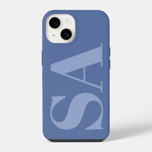 Modern blue initial minimal monogram contemporary iPhone case (Back)