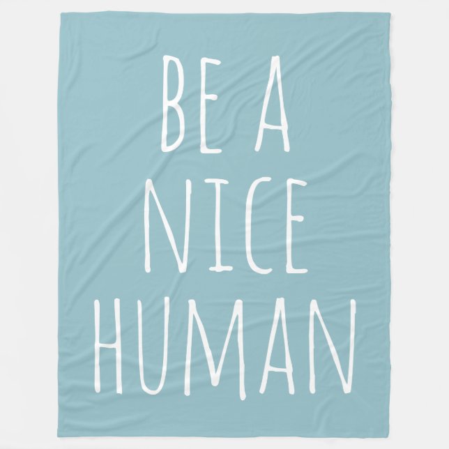 Modern Blue Inspirational Quote Kindness Text Fleece Blanket (Front)