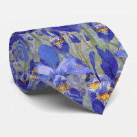 Modern Blue Iris Floral Pattern on Grey