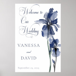 Modern Blue Iris Flower Centred Wedding Poster