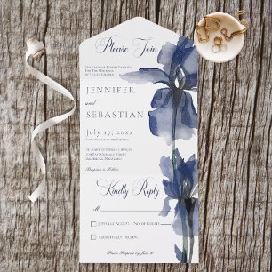 Modern Blue Iris Flower No Dinner All In One Invitation