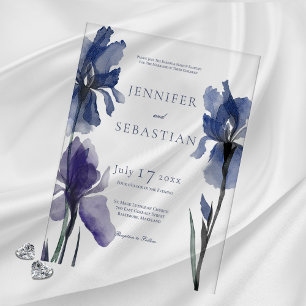 Modern Blue Iris Flowers Wedding Acrylic Invitations