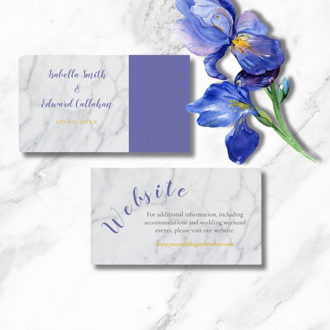 Modern Blue Irises Floral Bouquet Wedding Website  Enclosure Card (Creator Uploaded)