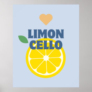 Modern Blue Italian Lemons Limoncello Bar Poster