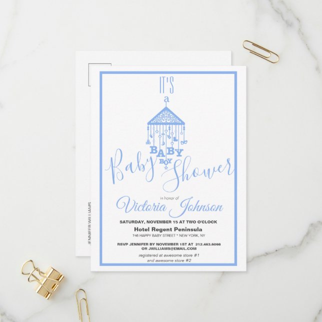 Modern Blue It's a Baby Boy Shower Invitation (Front/Back In Situ)