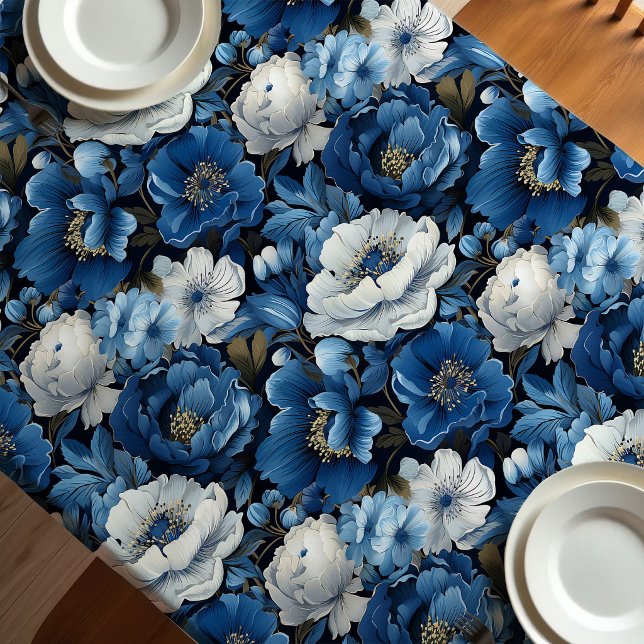 Modern Blue Ivory Floral Decorative Tablecloth (Modern Blue Ivory Floral Decorative Tablecloth)