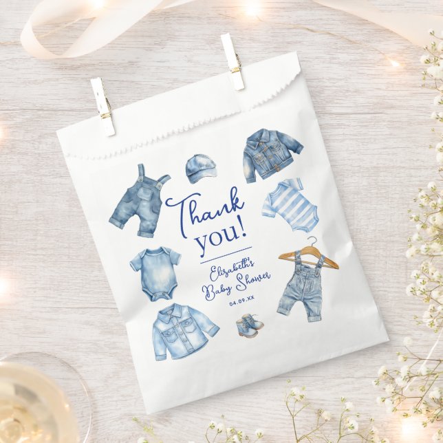 Modern Blue Jean Baby Denim Themed Baby Shower Favour Bags (Clipped)