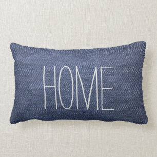 Modern blue jeans denim custom Home script Lumbar Cushion