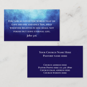 Modern Blue John 3:16 Bible Scripture Pastor Calling Card