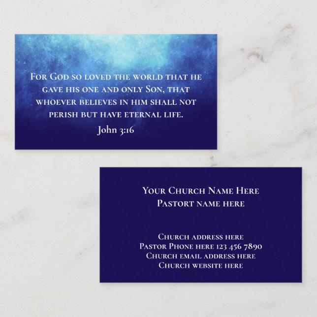 Modern Blue John 3:16 Bible Scripture Pastor Calling Card (Front/Back)