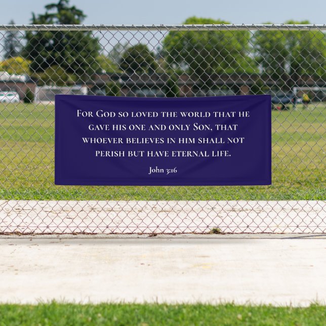 Modern Blue John 3:16 Bible Scripture Verse Banner (Insitu)