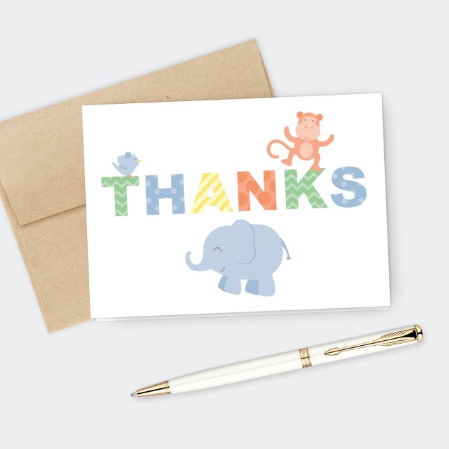 Modern Blue Jungle Animals Boy Shower Thank You Card (Creator Uploaded)