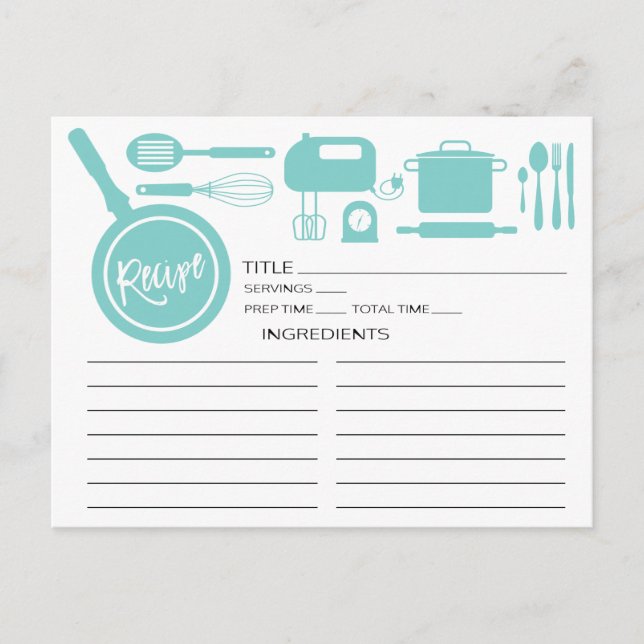 Modern Blue Kitchen Utensils Recipe Card (Front)