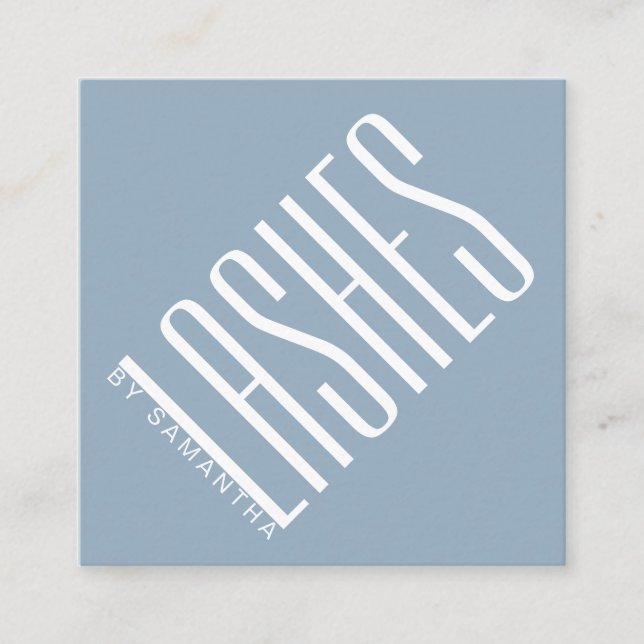 Modern blue lash thin typography square business card (Front)
