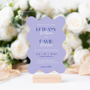 Modern Blue Lavender Wave Scallop Monogram Wedding Acrylic Invitations