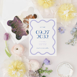 Modern Blue Lavender Wave Scallop Photo Wedding Save The Date