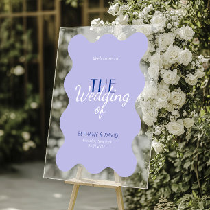 Modern Blue Lavender Wave Wedding Welcome Sign