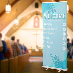 Modern Blue Leaves Church Welcome Directional Sign