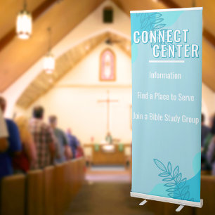 Modern Blue Leaves Church Welcome Information Sign