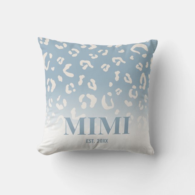 Modern Blue Leopard Pattern Personalised Mimi Cushion (Front)