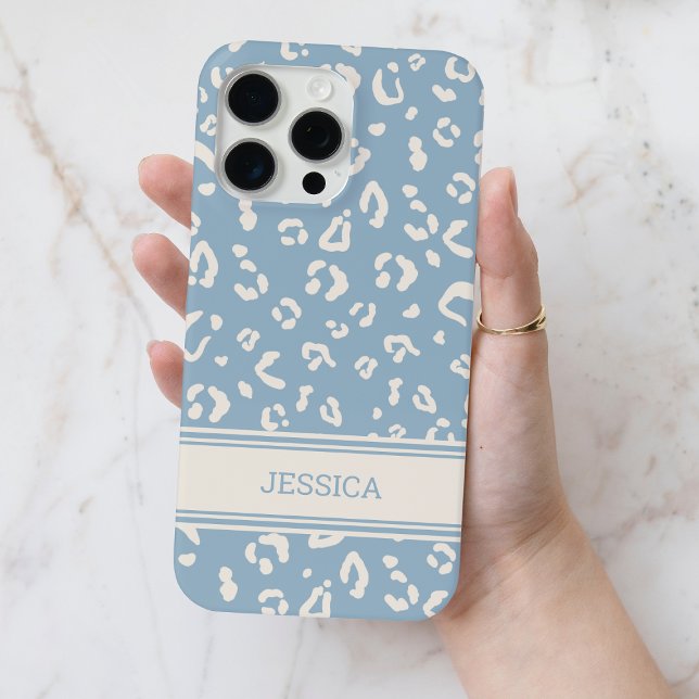 Modern Blue Leopard Pattern with Personalised Name Case-Mate iPhone Case (Modern Blue Leopard Pattern with Personalized Name Case-Mate iPhone Case)