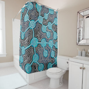 Modern Blue Lifelines Modern Abstract Pattern Shower Curtain