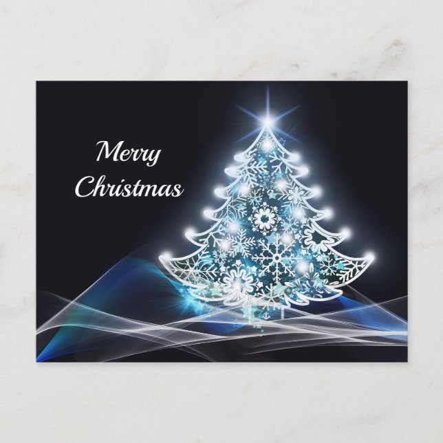 Modern Blue Lighted Christmas Tree Graphic Postcard (Front)