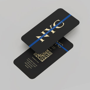 Modern Blue Line Law Enforcement Monogram Business Card