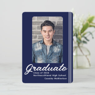 Modern Blue Line Photo Graduation Announcement