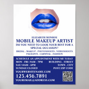 Modern Blue Lips, Makeup Artist Advertising Poster