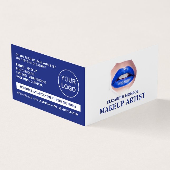 Modern Blue Lips, Makeup Artist, Loyalty Card, Business Card (Outside)