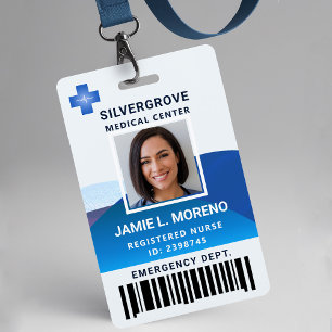 Modern Blue Logo Clinic Hospital Photo Nurse ID ID Badge