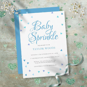 Modern Blue Love Hearts Baby Boy Sprinkle Shower Invitation