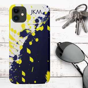 Modern Blue & Maize Paint Splatter Monogram