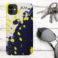 Modern Blue & Maize Paint Splatter Monogram