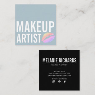 Modern blue makeup beauty  square business card
