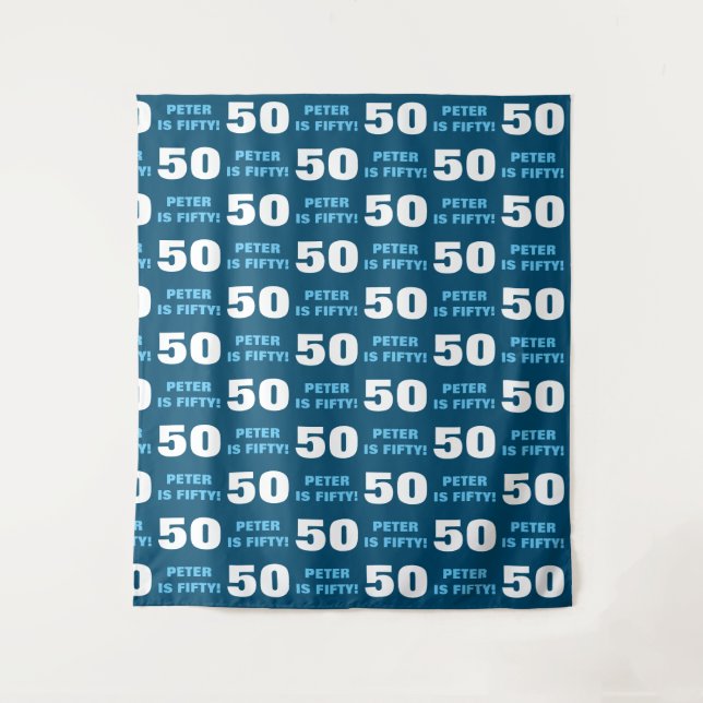 Modern Blue Man 50th Birthday Party Step & Repeat Tapestry (Front)