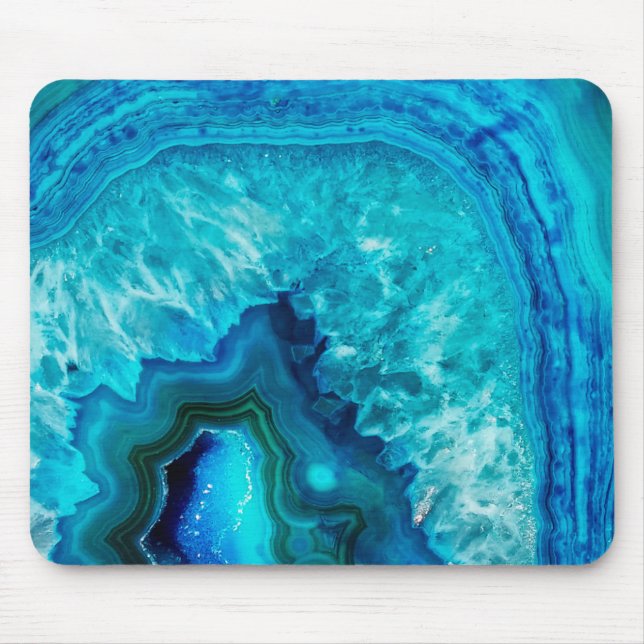 Modern Blue Marble Agate Mouse Mat (Front)