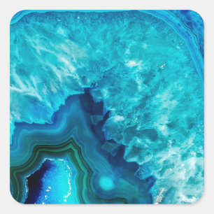 Modern Blue Marble Agate Square Sticker