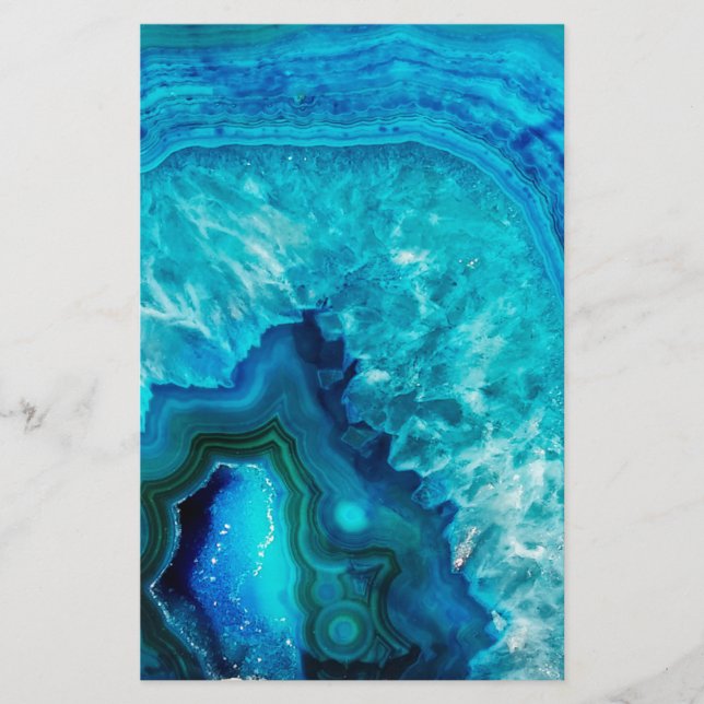 Modern Blue Marble Agate Stationery (Front)